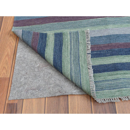 Flat Weave Wool Hand Woven Rug Green No Border 10.4X14.2 -O060097