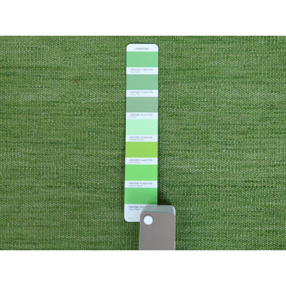 Flat Weave Wool Hand Woven Rug Green No Border 10.4X14.2 -O060097