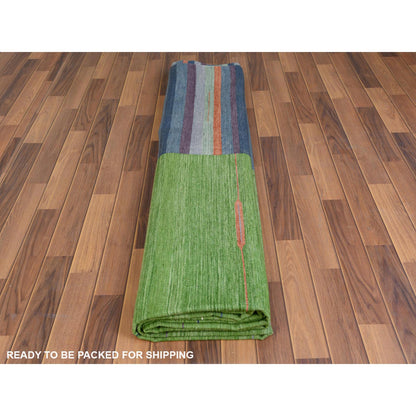 Flat Weave Wool Hand Woven Rug Green No Border 10.4X14.2 -O060097