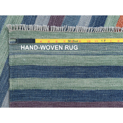 Flat Weave Wool Hand Woven Rug Green No Border 10.4X14.2 -O060097