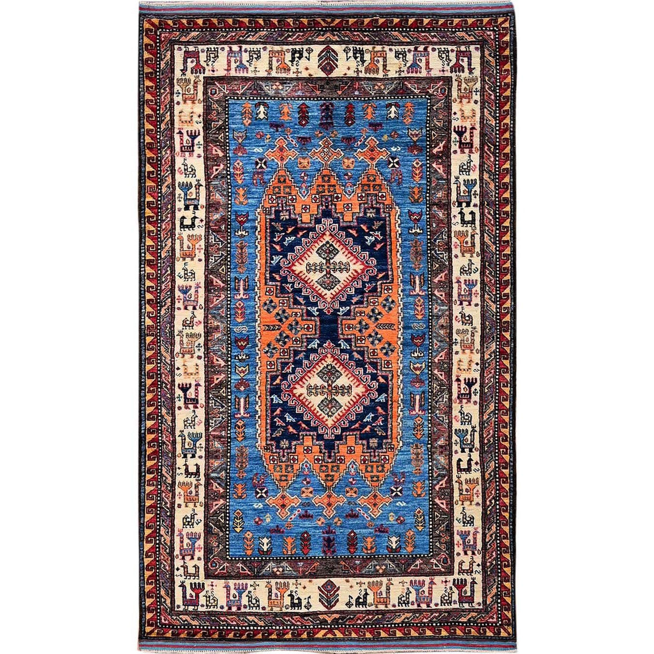 Kazak Wool Hand Knotted Rug Blue 3.11x6.4 -O0600