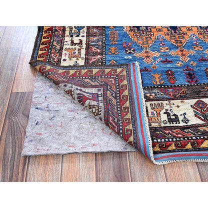 Kazak Wool Hand Knotted Rug Blue 3.11x6.4 -O0600