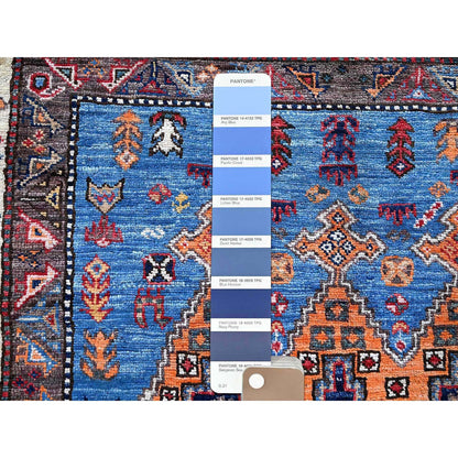 Kazak Wool Hand Knotted Rug Blue 3.11x6.4 -O0600