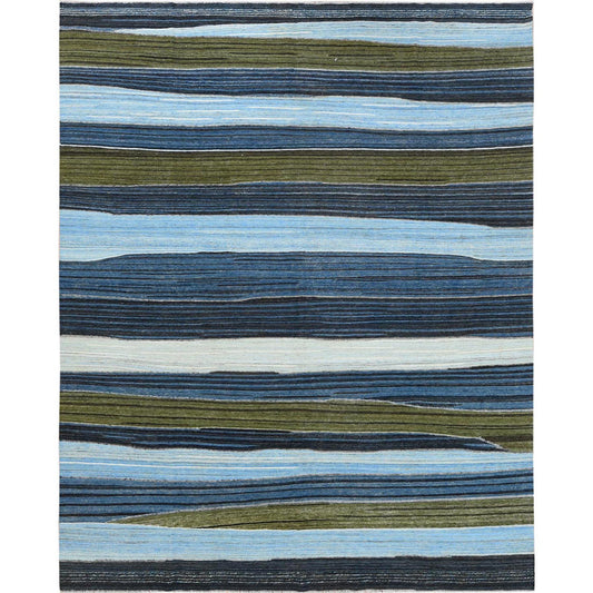 Flat Weave Wool Hand Woven Rug Blue No Border 9.7X11.10 -O060101