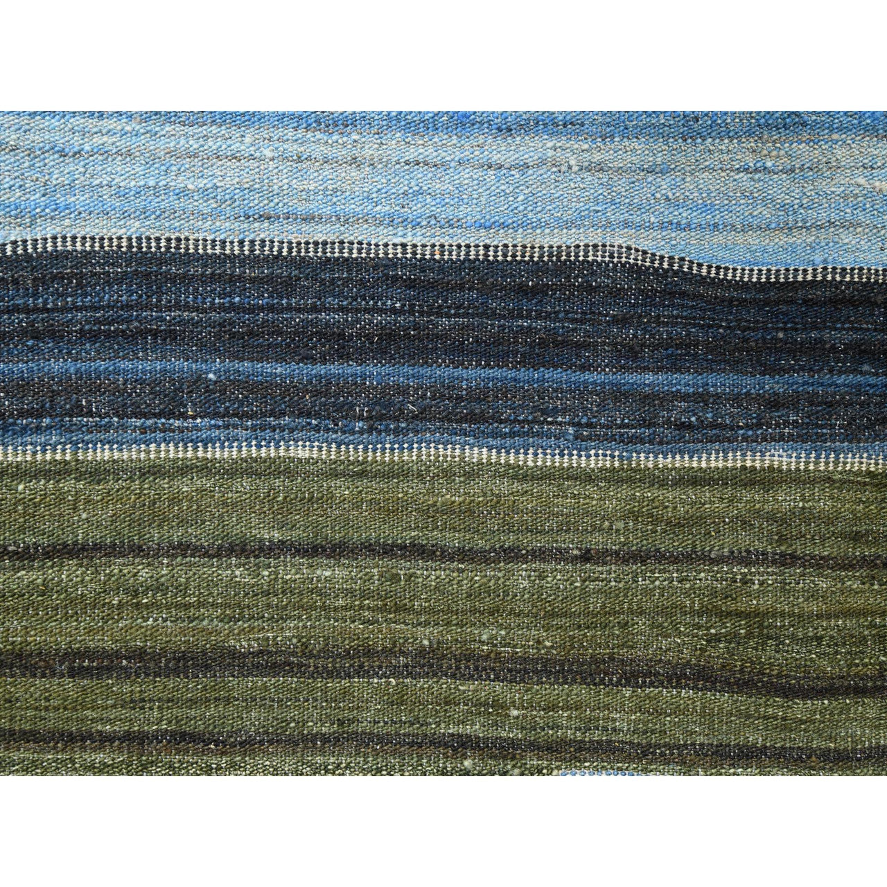 Flat Weave Wool Hand Woven Rug Blue No Border 9.7X11.10 -O060101