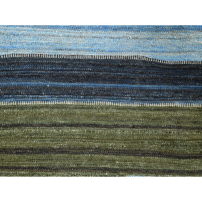 Flat Weave Wool Hand Woven Rug Blue No Border 9.7X11.10 -O060101