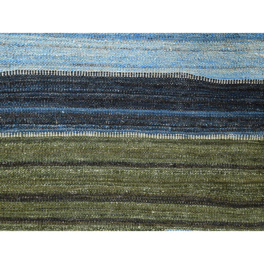 Flat Weave Wool Hand Woven Rug Blue No Border 9.7X11.10 -O060101