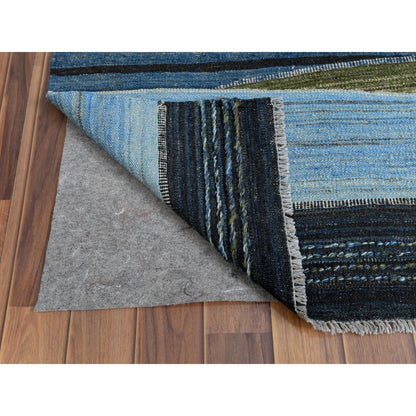 Flat Weave Wool Hand Woven Rug Blue No Border 9.7X11.10 -O060101