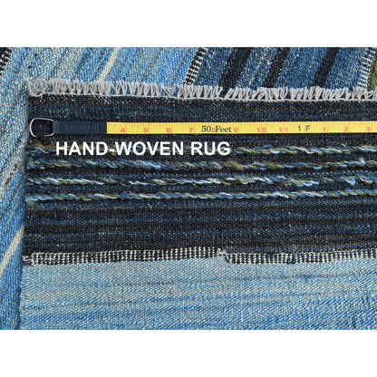 Flat Weave Wool Hand Woven Rug Blue No Border 9.7X11.10 -O060101