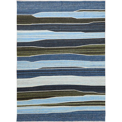 Flat Weave Wool Hand Woven Rug Blue No Border 6.3X8.9 -O060104