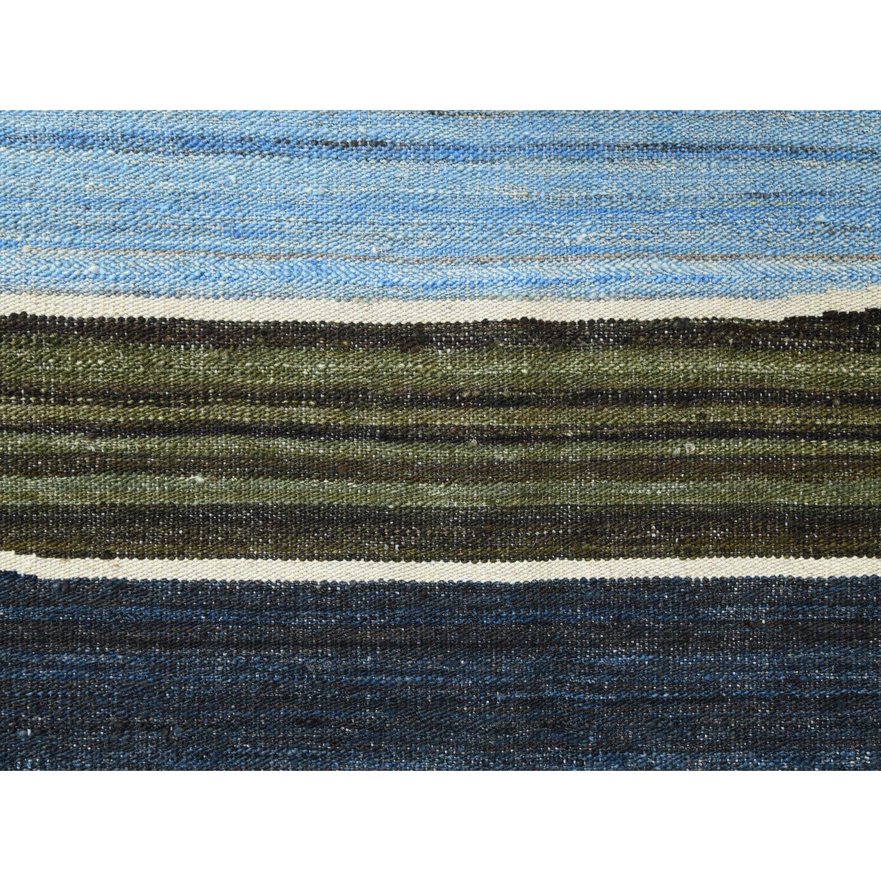 Flat Weave Wool Hand Woven Rug Blue No Border 6.3X8.9 -O060104