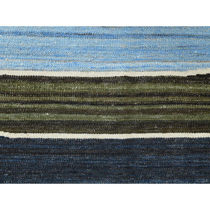 Flat Weave Wool Hand Woven Rug Blue No Border 6.3X8.9 -O060104