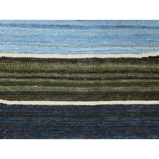 Flat Weave Wool Hand Woven Rug Blue No Border 6.3X8.9 -O060104