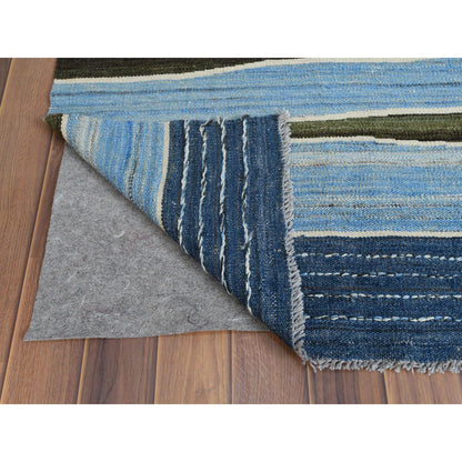 Flat Weave Wool Hand Woven Rug Blue No Border 6.3X8.9 -O060104