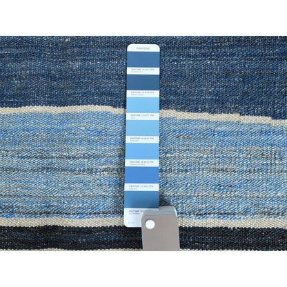 Flat Weave Wool Hand Woven Rug Blue No Border 6.3X8.9 -O060104