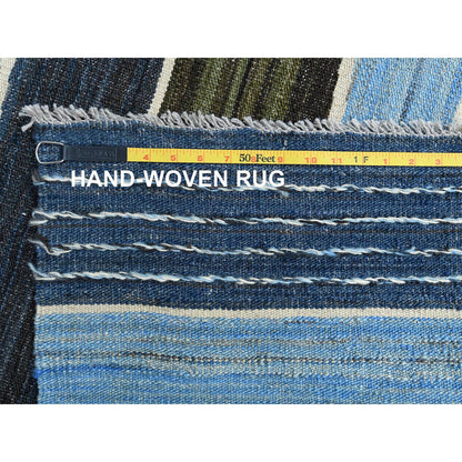 Flat Weave Wool Hand Woven Rug Blue No Border 6.3X8.9 -O060104