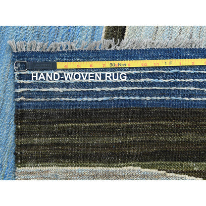 Flat Weave Wool Hand Woven Rug Blue No Border 12.5X15.0 -O060105