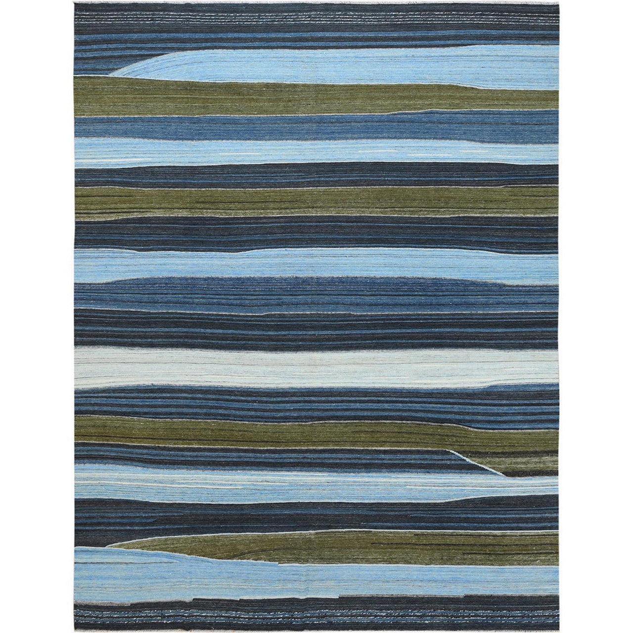 Flat Weave Wool Hand Woven Rug Blue No Border 10.7X13.8 -O060106