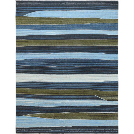 Flat Weave Wool Hand Woven Rug Blue No Border 10.7X13.8 -O060106