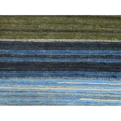 Flat Weave Wool Hand Woven Rug Blue No Border 10.7X13.8 -O060106