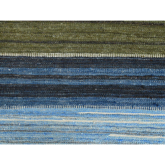Flat Weave Wool Hand Woven Rug Blue No Border 10.7X13.8 -O060106