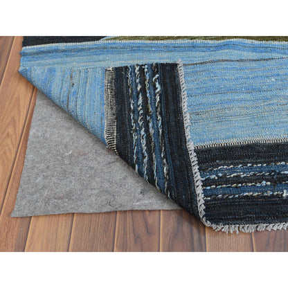 Flat Weave Wool Hand Woven Rug Blue No Border 10.7X13.8 -O060106