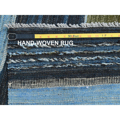 Flat Weave Wool Hand Woven Rug Blue No Border 10.7X13.8 -O060106