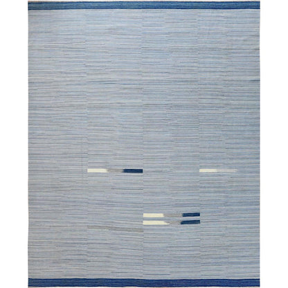 Flat Weave Wool Hand Woven Rug Blue No Border 12.1X15.0 -O060107
