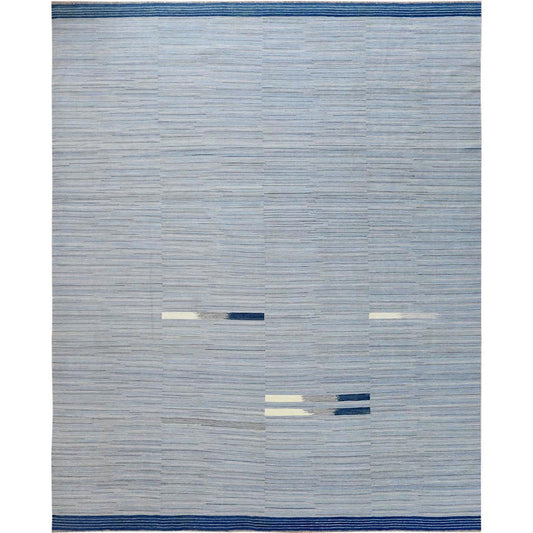 Flat Weave Wool Hand Woven Rug Blue No Border 12.1X15.0 -O060107