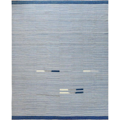 Flat Weave Wool Hand Woven Rug Blue No Border 12.1X15.0 -O060107