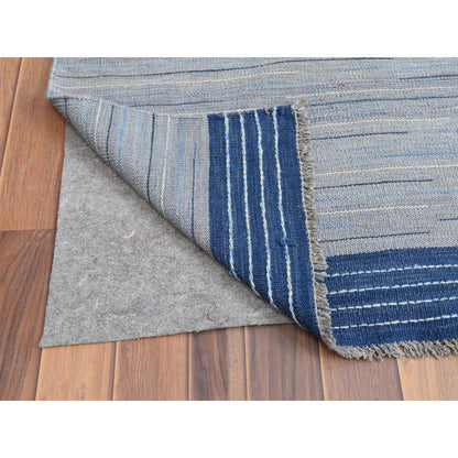 Flat Weave Wool Hand Woven Rug Blue No Border 12.1X15.0 -O060107