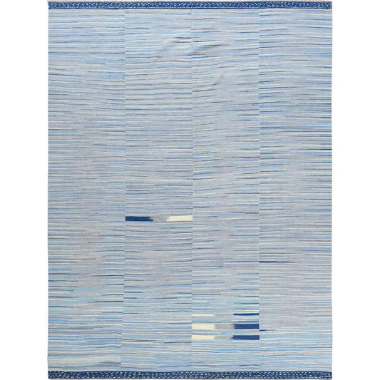 Flat Weave Wool Hand Woven Rug Blue No Border 10.5X13.10 -O060108