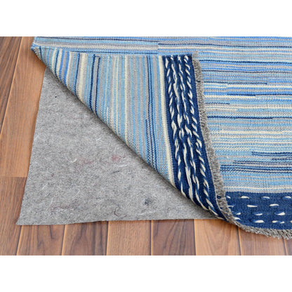 Flat Weave Wool Hand Woven Rug Blue No Border 10.5X13.10 -O060108