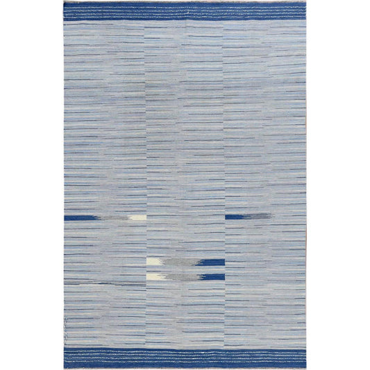 Flat Weave Wool Hand Woven Rug Blue No Border 6.1X9.1 -O060109