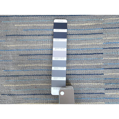 Flat Weave Wool Hand Woven Rug Blue No Border 6.1X9.1 -O060109
