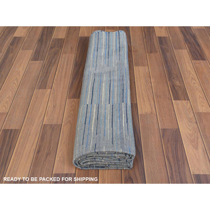 Flat Weave Wool Hand Woven Rug Blue No Border 6.1X9.1 -O060109