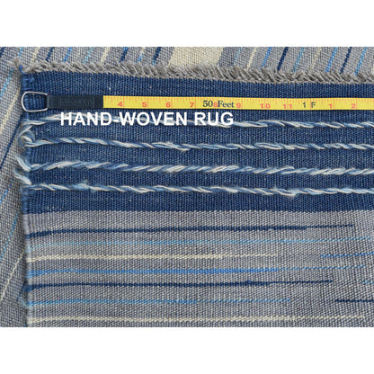 Flat Weave Wool Hand Woven Rug Blue No Border 6.1X9.1 -O060109