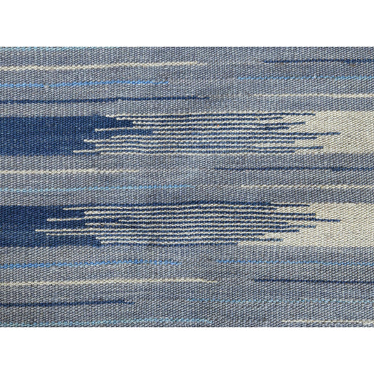 Flat Weave Wool Hand Woven Rug Blue No Border 6.4X9.1 -O060110