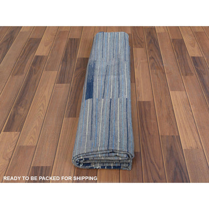 Flat Weave Wool Hand Woven Rug Blue No Border 6.4X9.1 -O060110