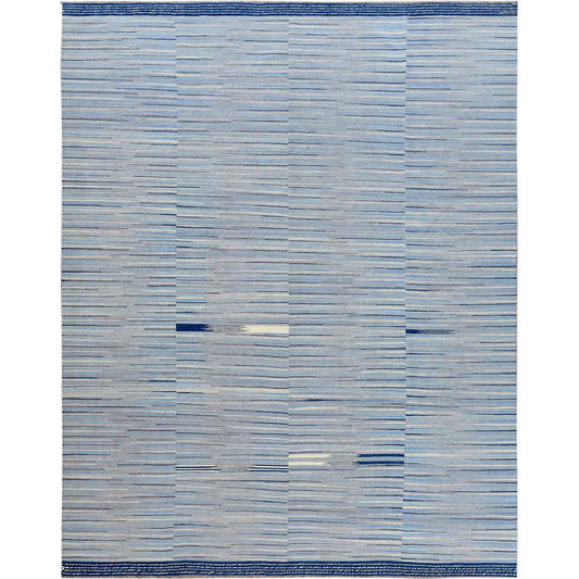 Flat Weave Wool Hand Woven Rug Blue No Border 9.6X12.0 -O060113