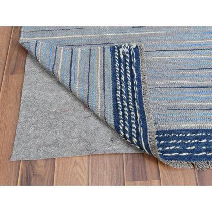 Flat Weave Wool Hand Woven Rug Blue No Border 9.6X12.0 -O060113