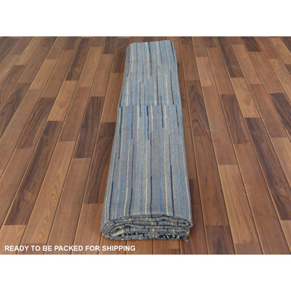 Flat Weave Wool Hand Woven Rug Blue No Border 9.6X12.0 -O060113