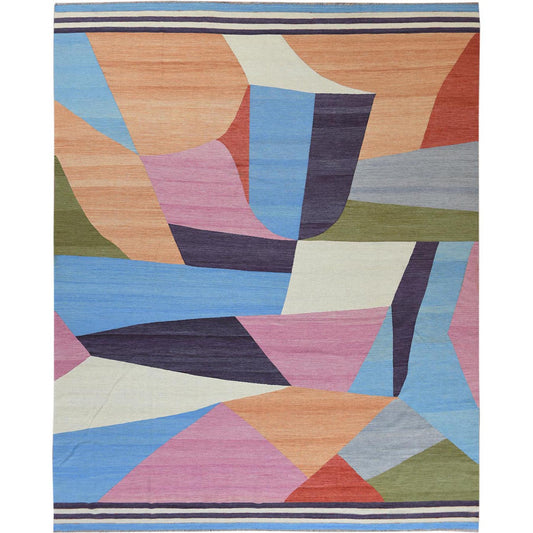 Flat Weave Wool Hand Woven Rug Multicolored No Border 12.1X15.0 -O060115