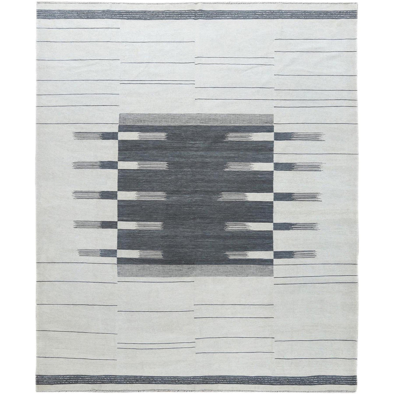 Flat Weave Wool Hand Woven Rug Grey No Border 8.5X10.1 -O060120