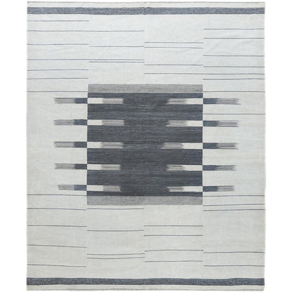 Flat Weave Wool Hand Woven Rug Grey No Border 8.5X10.1 -O060120