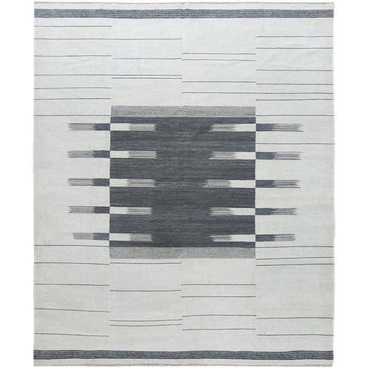 Flat Weave Wool Hand Woven Rug Grey No Border 8.5X10.1 -O060120
