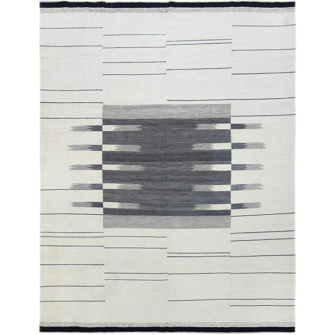 Flat Weave Wool Hand Woven Rug Grey No Border 8.2X9.10 -O060121