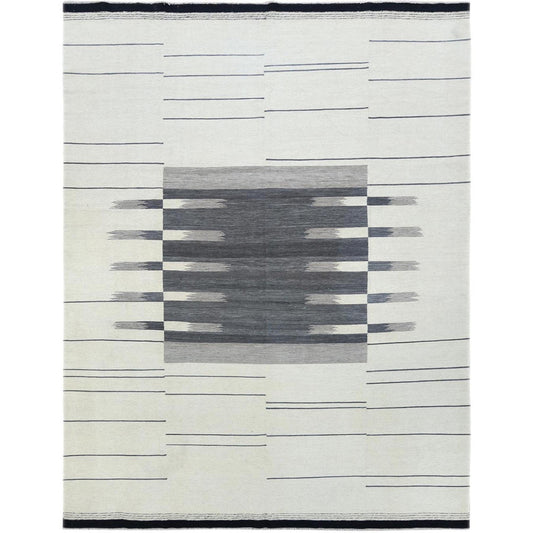 Flat Weave Wool Hand Woven Rug Grey No Border 8.2X9.10 -O060121