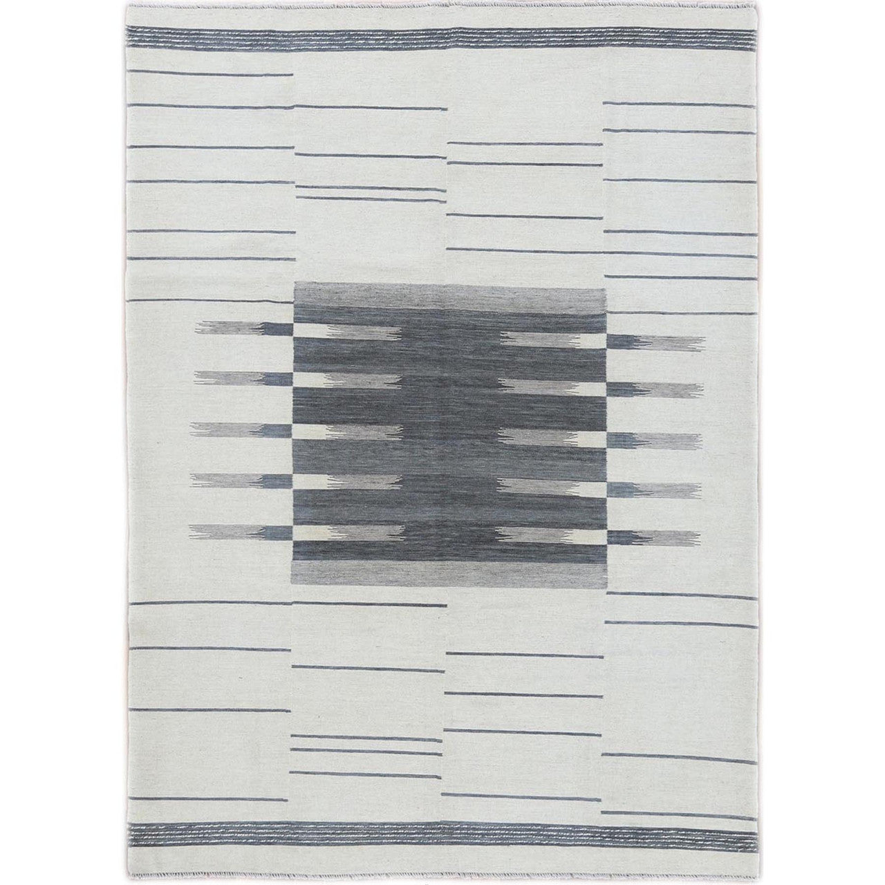 Flat Weave Wool Hand Woven Rug Grey No Border 6.5X9.0 -O060123