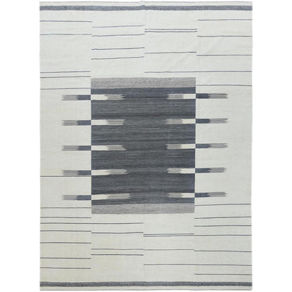 Flat Weave Wool Hand Woven Rug Grey No Border 12.5X14.10 -O060124
